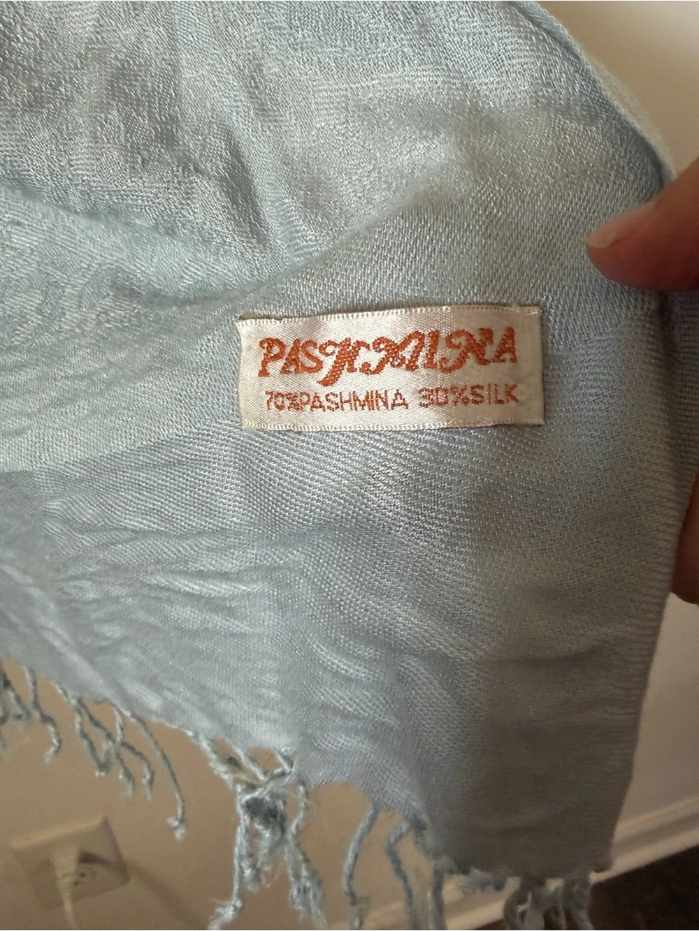 Pashmina cashmere and silk scarf light blue elegant old money quiet luxury